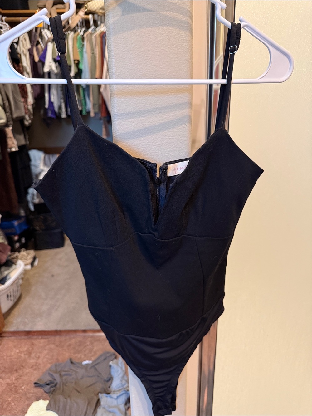 Black V-Neck Bodysuit with Adjustable Straps